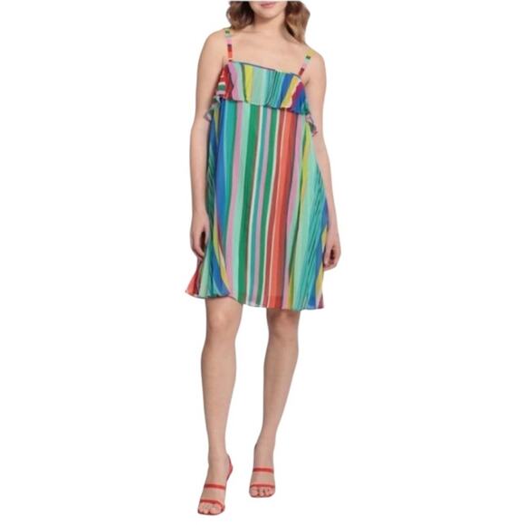 NWOT Donna Morgan Stripe Ruffle Mini Dress - Sz 8 - Picture 1 of 9